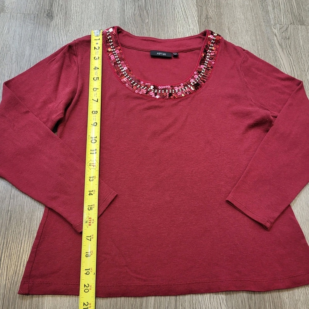 Apt. 9 Petite M Women's Long Sleeve Blouse Sequins /Beaded Cherry Red - Picture 9 of 10